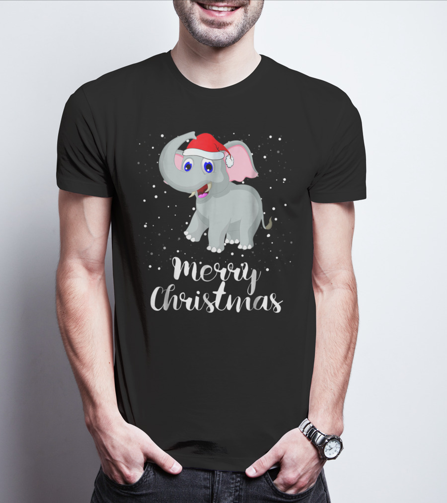 Merry Christmas Elephant Santa Hat Family Group T-Shirt
