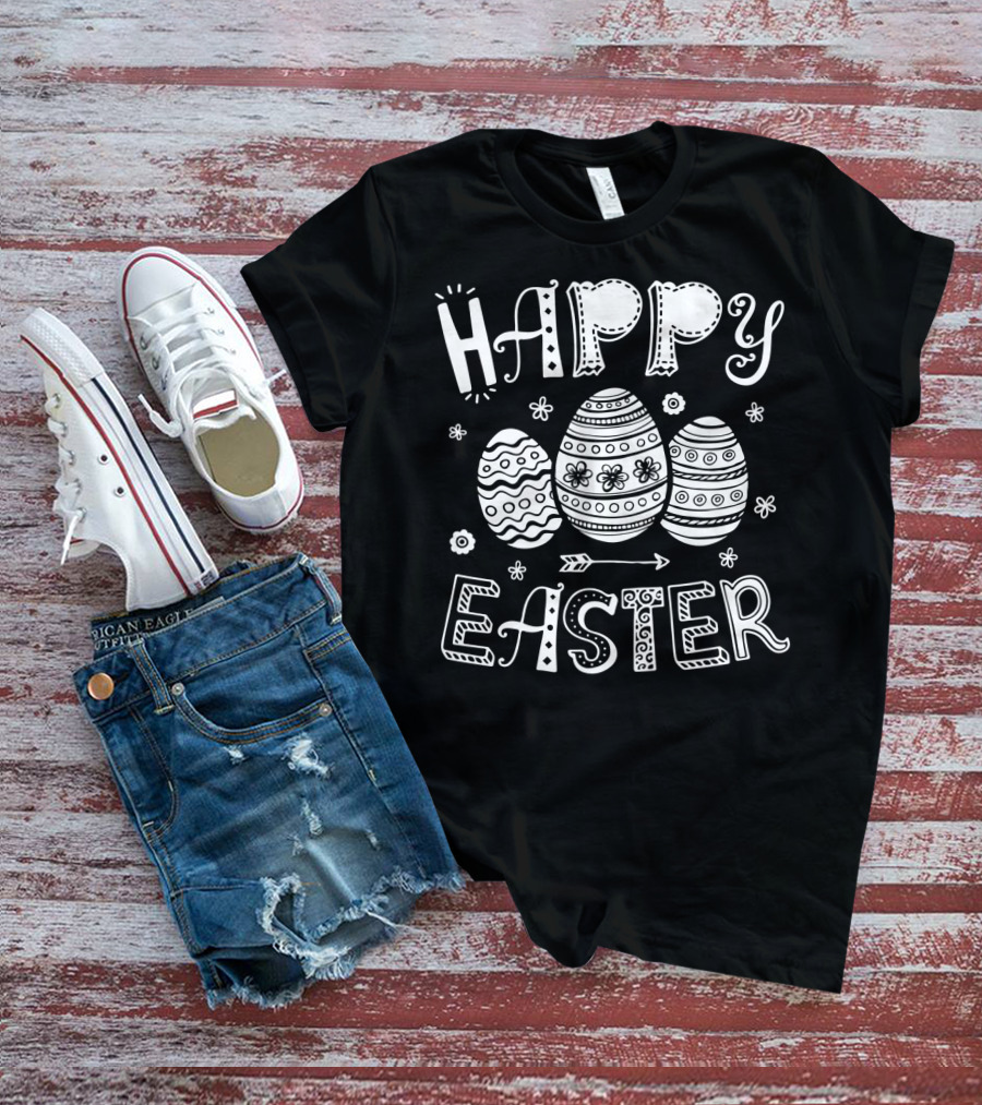 Happy Easter Women Men Kids Bunny Eggs4 With Decorative Easter Eggs And Arrow T-Shirt