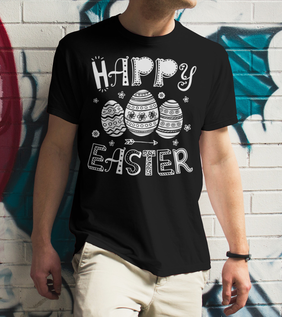 Happy Easter Women Men Kids Bunny Eggs4 With Decorative Easter Eggs And Arrow T-Shirt