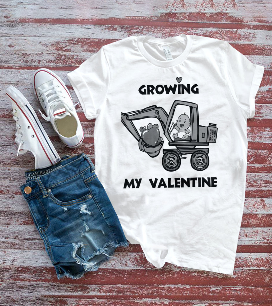 Growing My Valentine Heart Excavator Boys T-Shirt