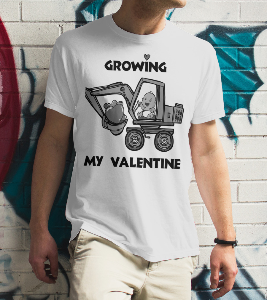 Growing My Valentine Heart Excavator Boys T-Shirt