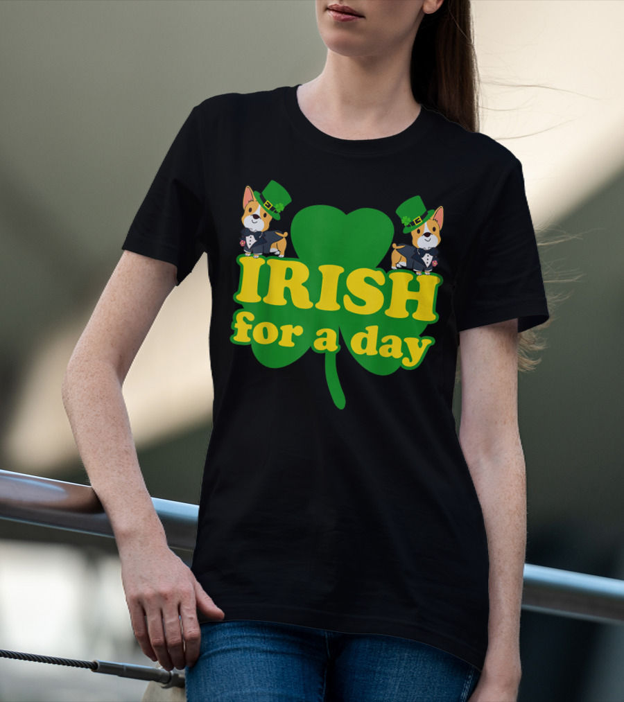 Irish For A Day Shamrock Pembroke Welsh Corgi T-Shirt