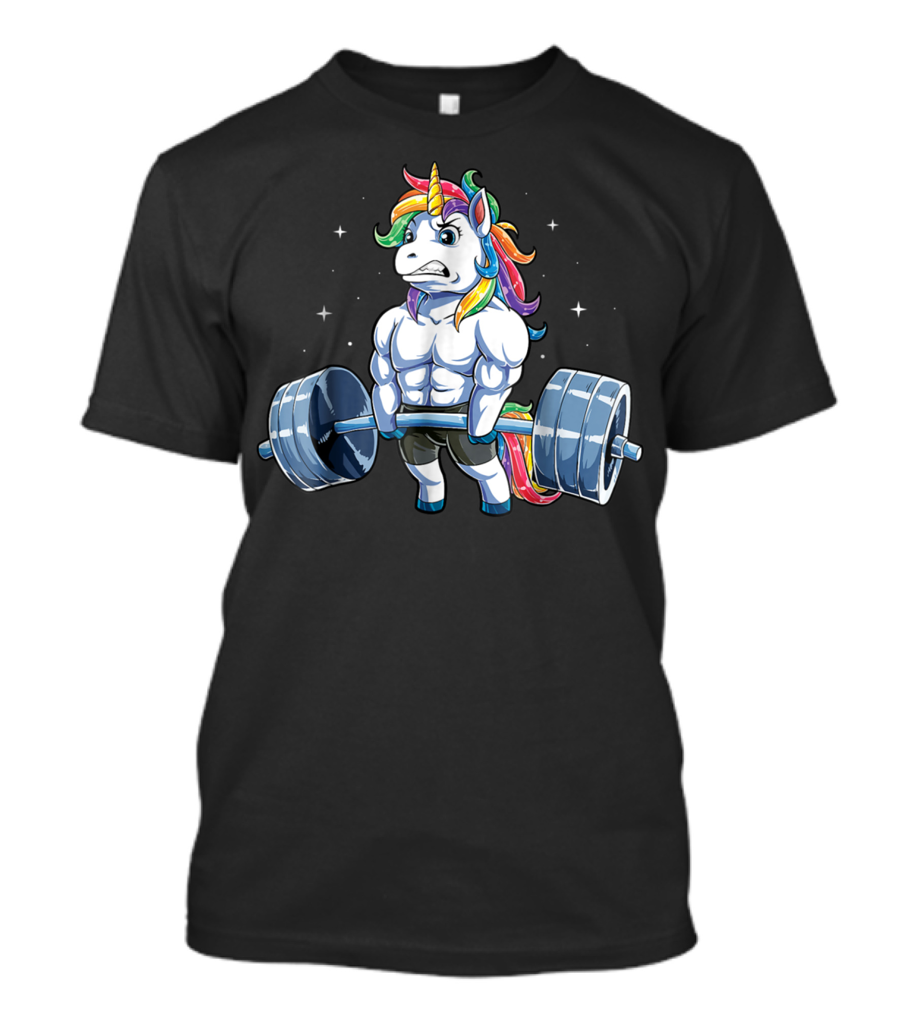 Unicorn Weightlifting Fitness Gym Deadlift Rainbow13 Muscular Mythical Beast Lifting Barbell T-Shirt