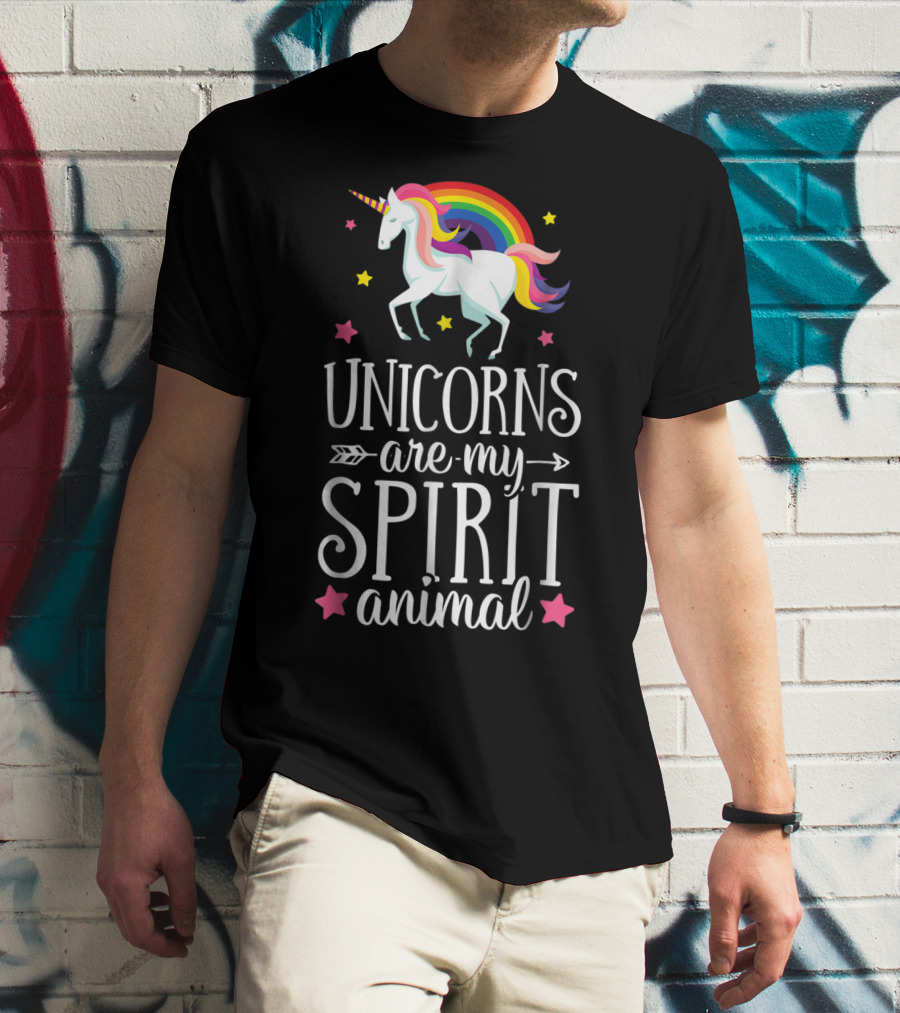 Unicorns Are My Spirit Animal Rainbow Stars Fantasy T-Shirt