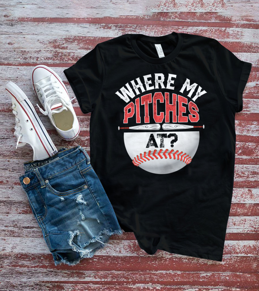 Where My Pitches At Baseball Kids11 Baseball T-Shirt