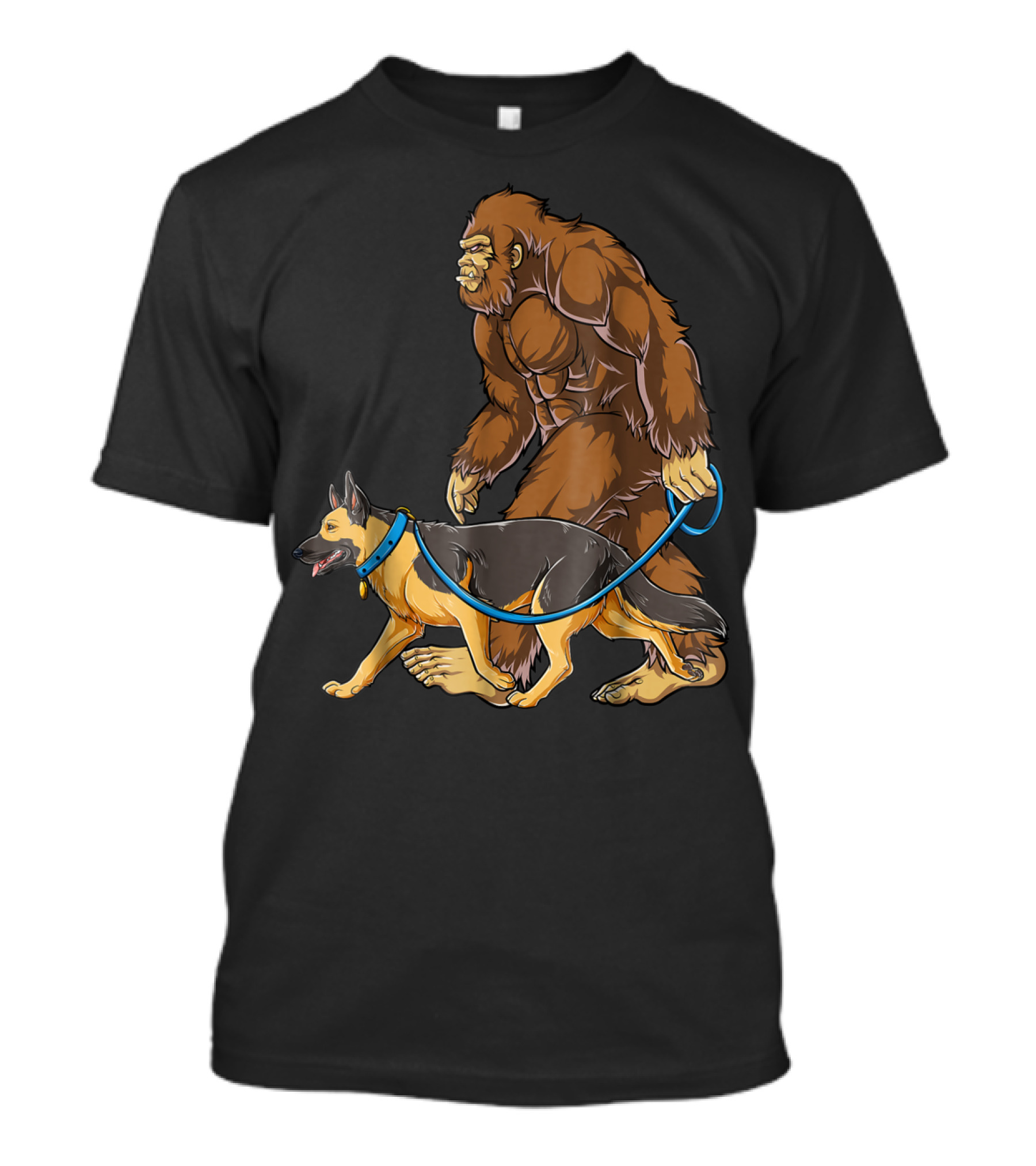 Bigfoot Sasquatch Walking German Shepherd Dog For Kids And Men T-Shirt