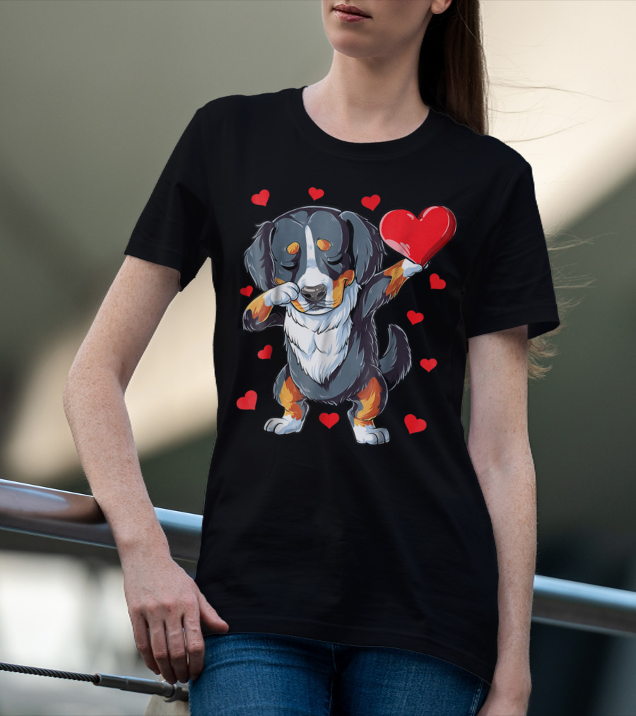 Bernese Mountain Dog Dabbing Heart Valentines Day Boys18 T-Shirt