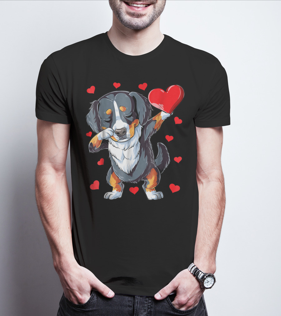 Bernese Mountain Dog Dabbing Heart Valentines Day Boys18 T-Shirt
