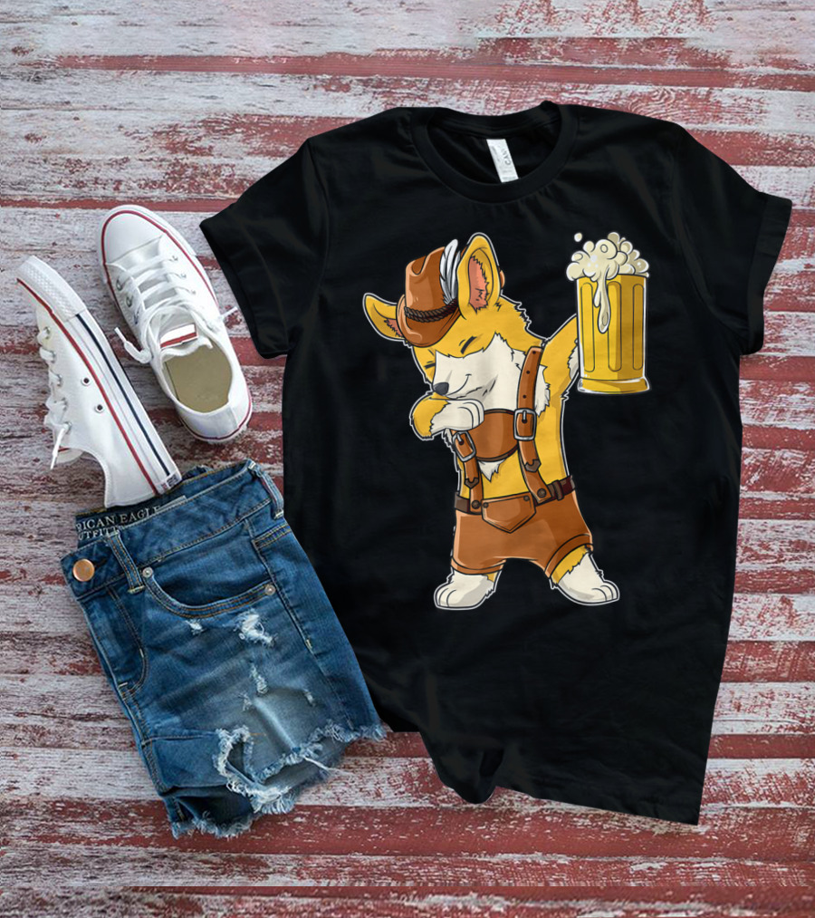 Dabbing Corgi In Lederhosen With Beer Mug At Oktoberfest T-Shirt