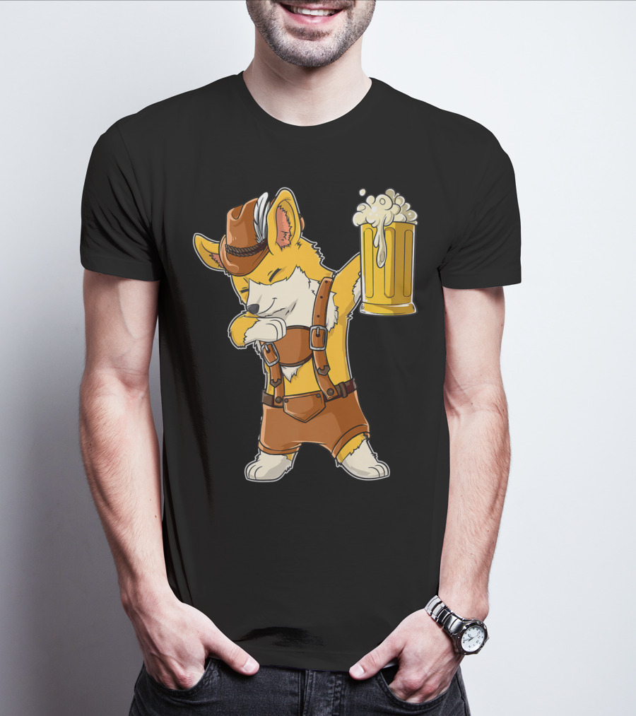 Dabbing Corgi In Lederhosen With Beer Mug At Oktoberfest T-Shirt