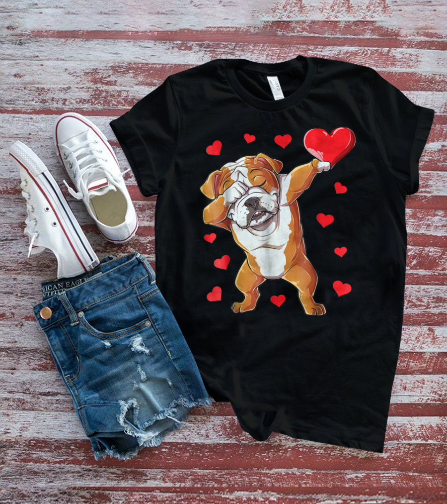 Dabbing English Bulldog Valentines Day Dog Heart Boys16 Romantic Gesture T-Shirt
