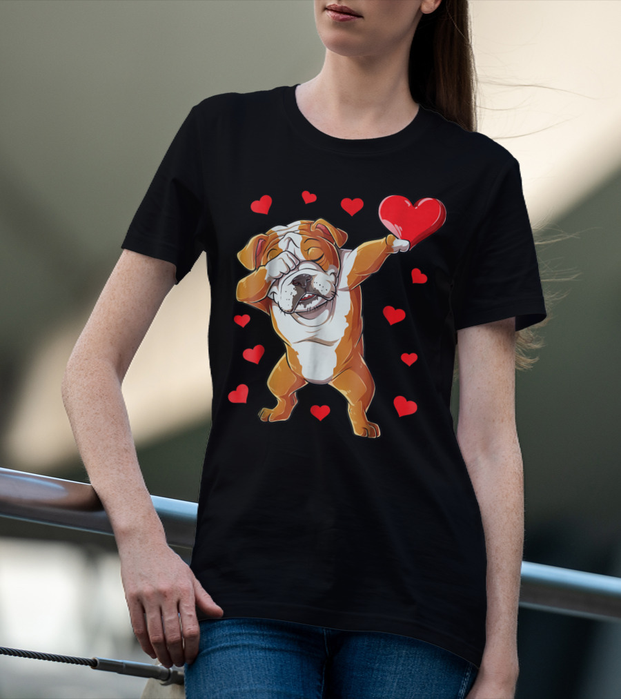 Dabbing English Bulldog Valentines Day Dog Heart Boys16 Romantic Gesture T-Shirt