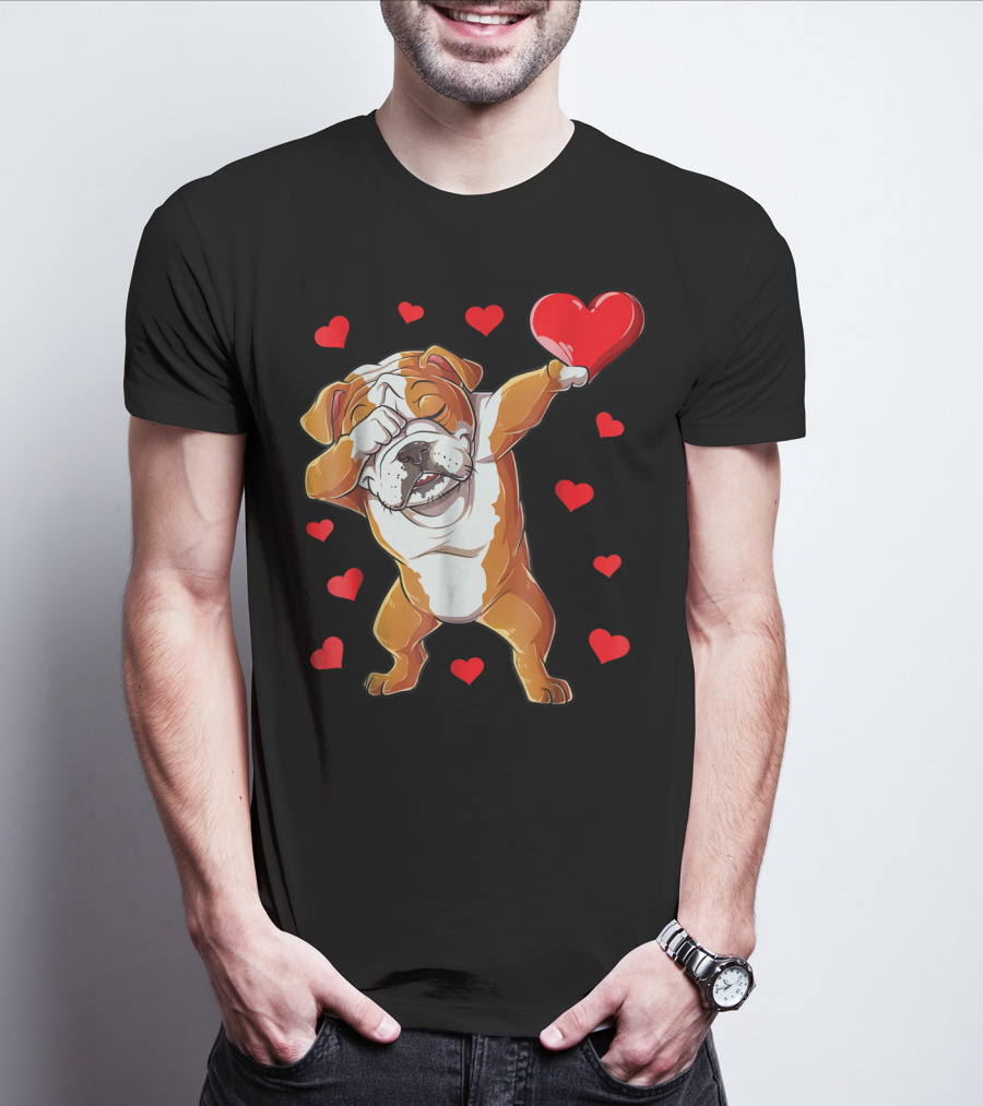 Dabbing English Bulldog Valentines Day Dog Heart Boys16 Romantic Gesture T-Shirt