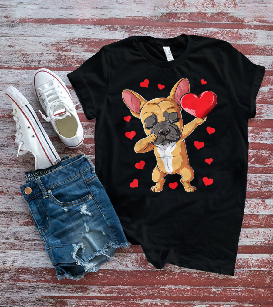 Dabbing French Bulldog Valentine’s Day Dog Heart Boys10 Red Hearts T-Shirt