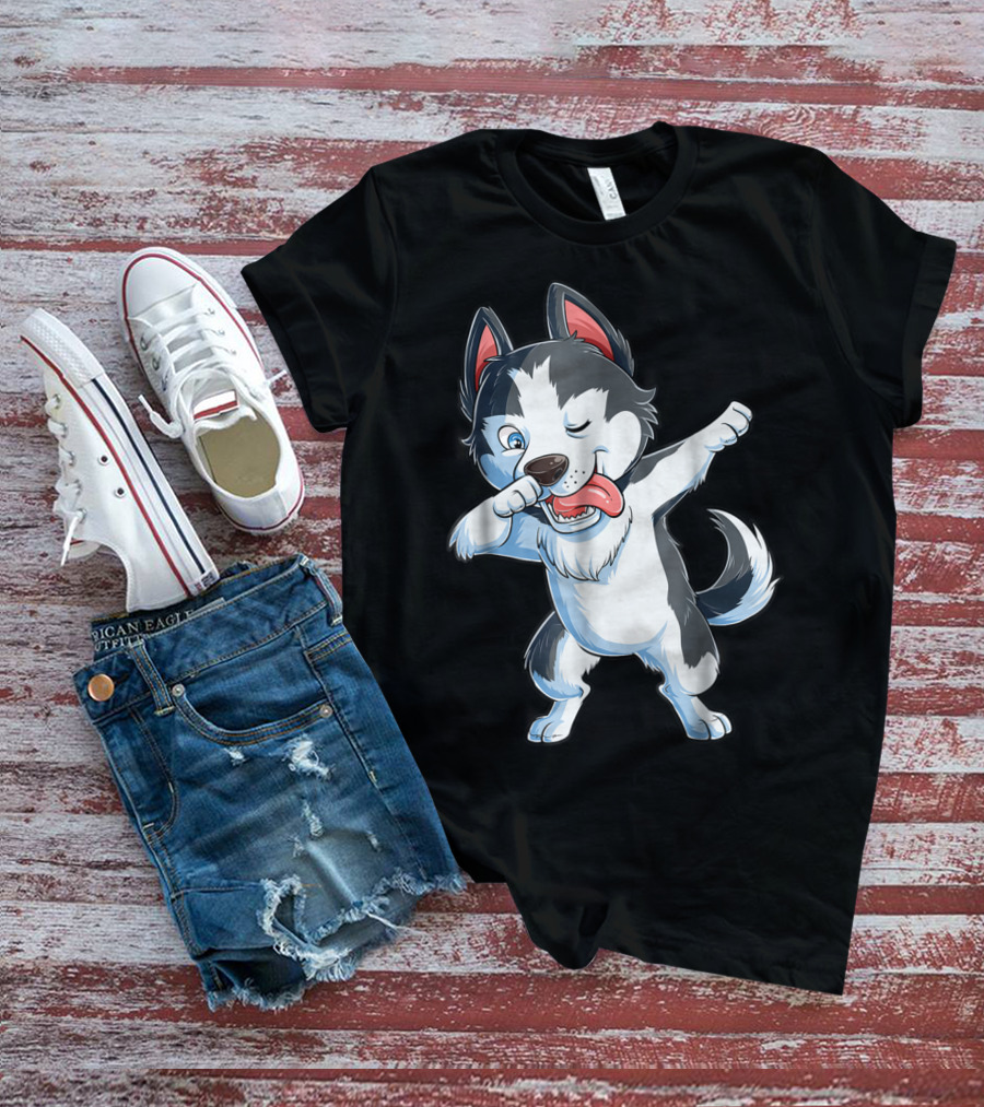 Dabbing Siberian Husky Boys Dab Dance Puppy Lover15 Cartoon Puppy Dance Move T-Shirt
