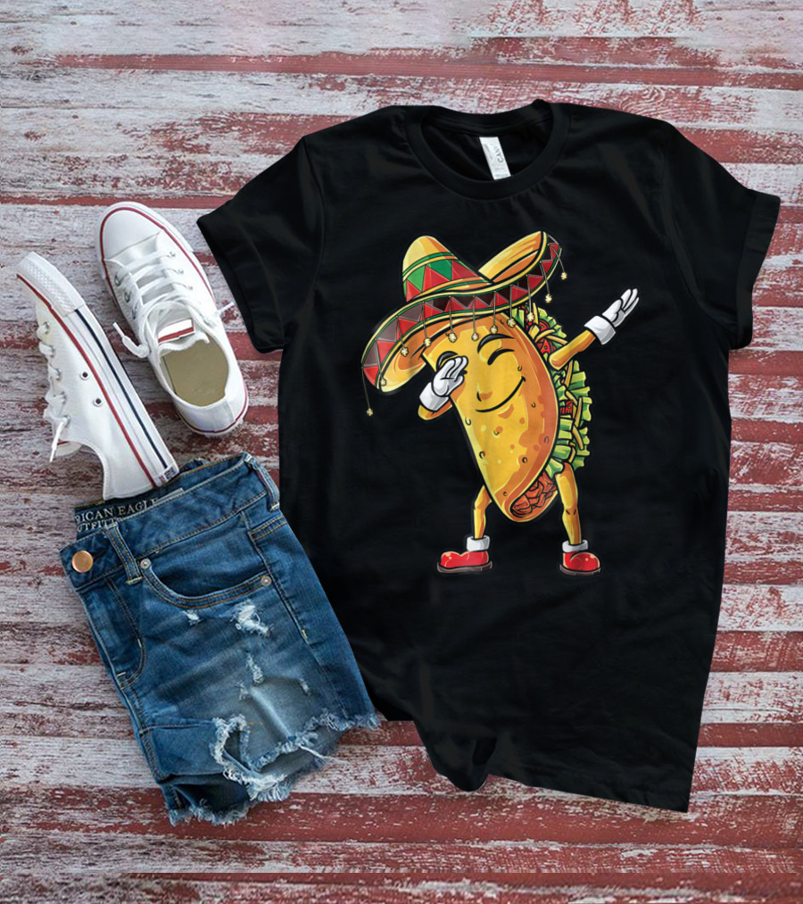 Dabbing Taco Sombrero Cinco De Mayo Kids Boys Girls Fun T-Shirt