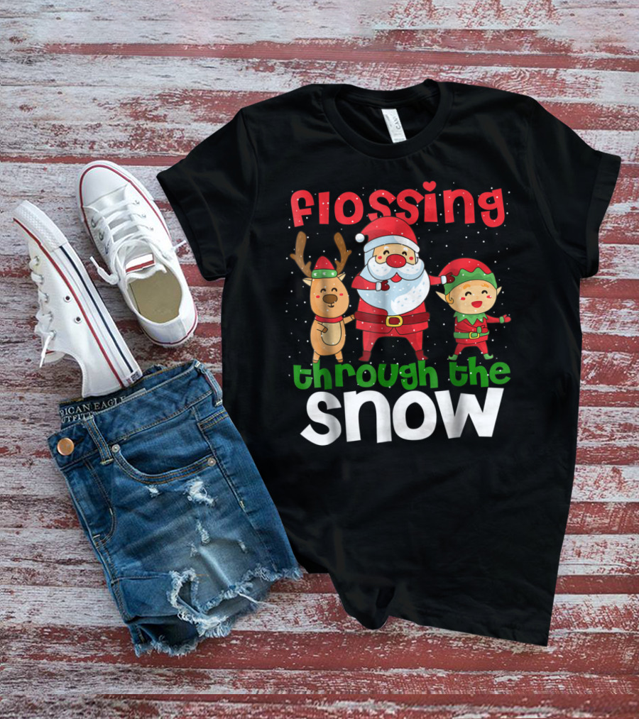 Flossing Through The Snow Santa Reindeer Elf Gingerbread10 T-Shirt