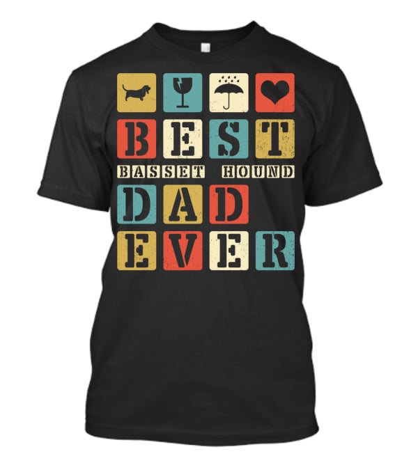 Best Basset Hound Dad Ever Vintage Style76 Retro Blocks T-Shirt