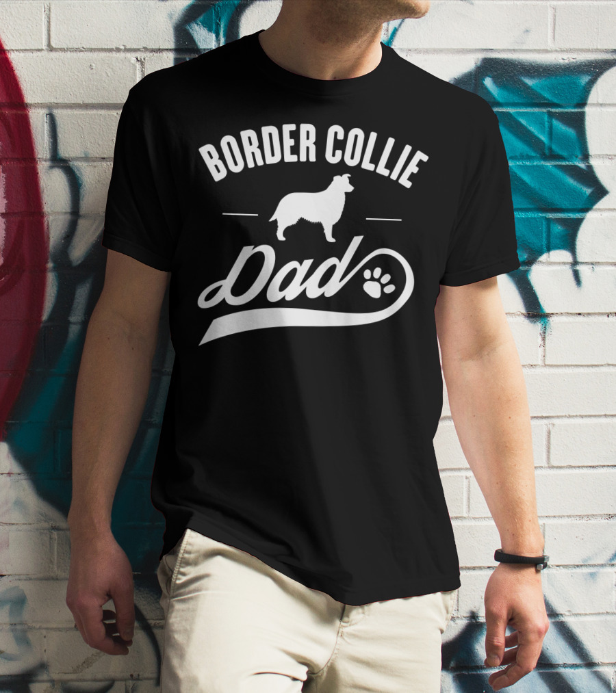 Border Collie Dad Dog Owner Lover Paw Prints T-Shirt