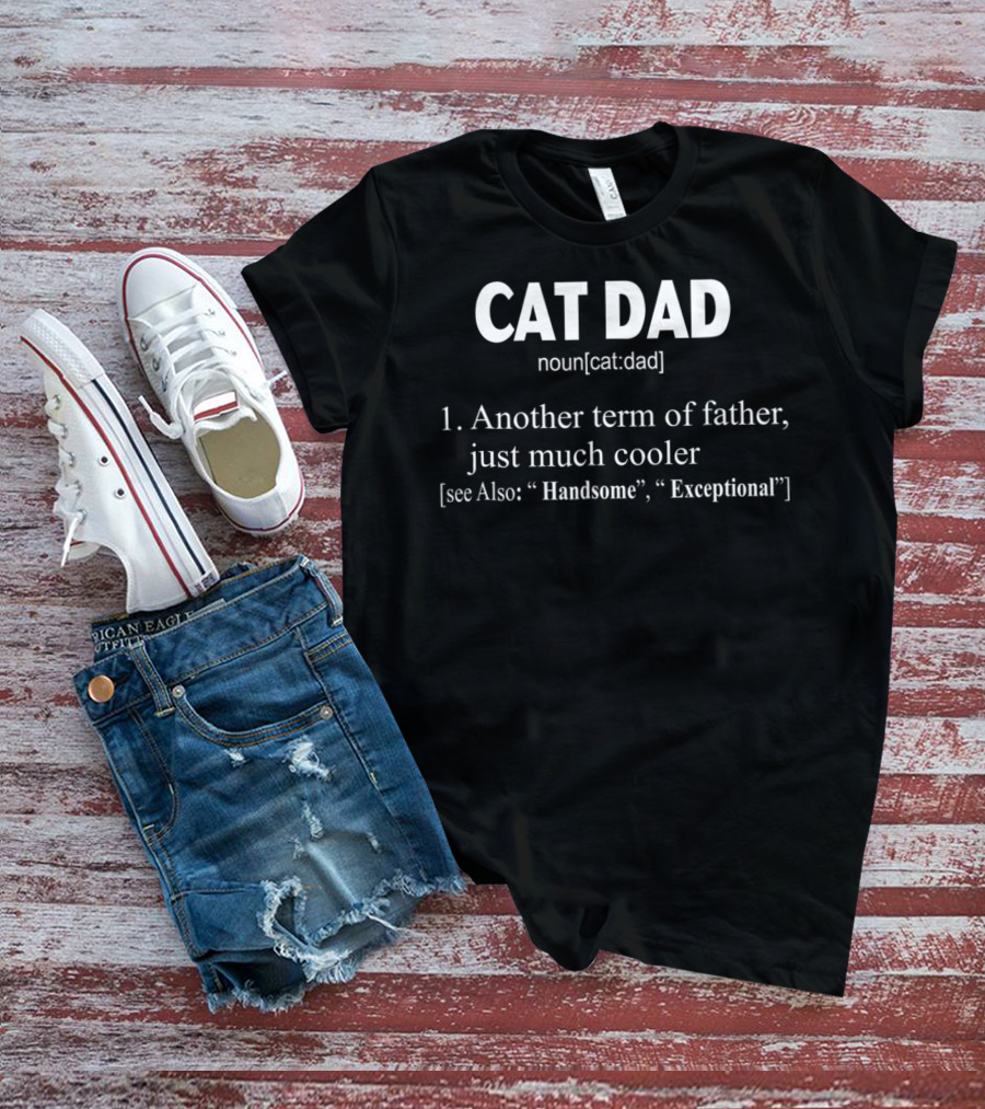 Cat Dad Definition Noun Another Term Of Father Just Much Cooler Handsome Exceptional T-Shirt
