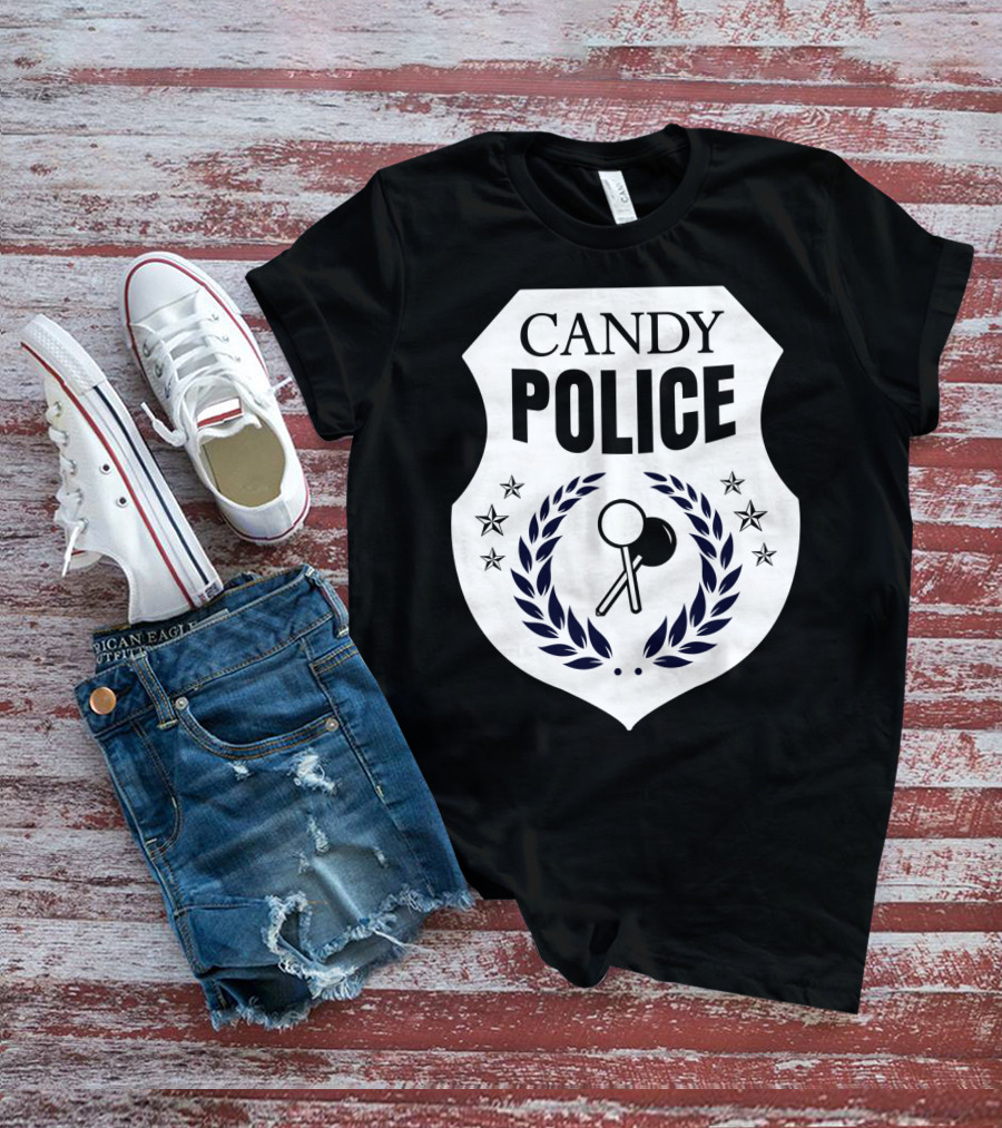 Candy Police Badge Funny Halloween Saying Parent Tee28 T-Shirt