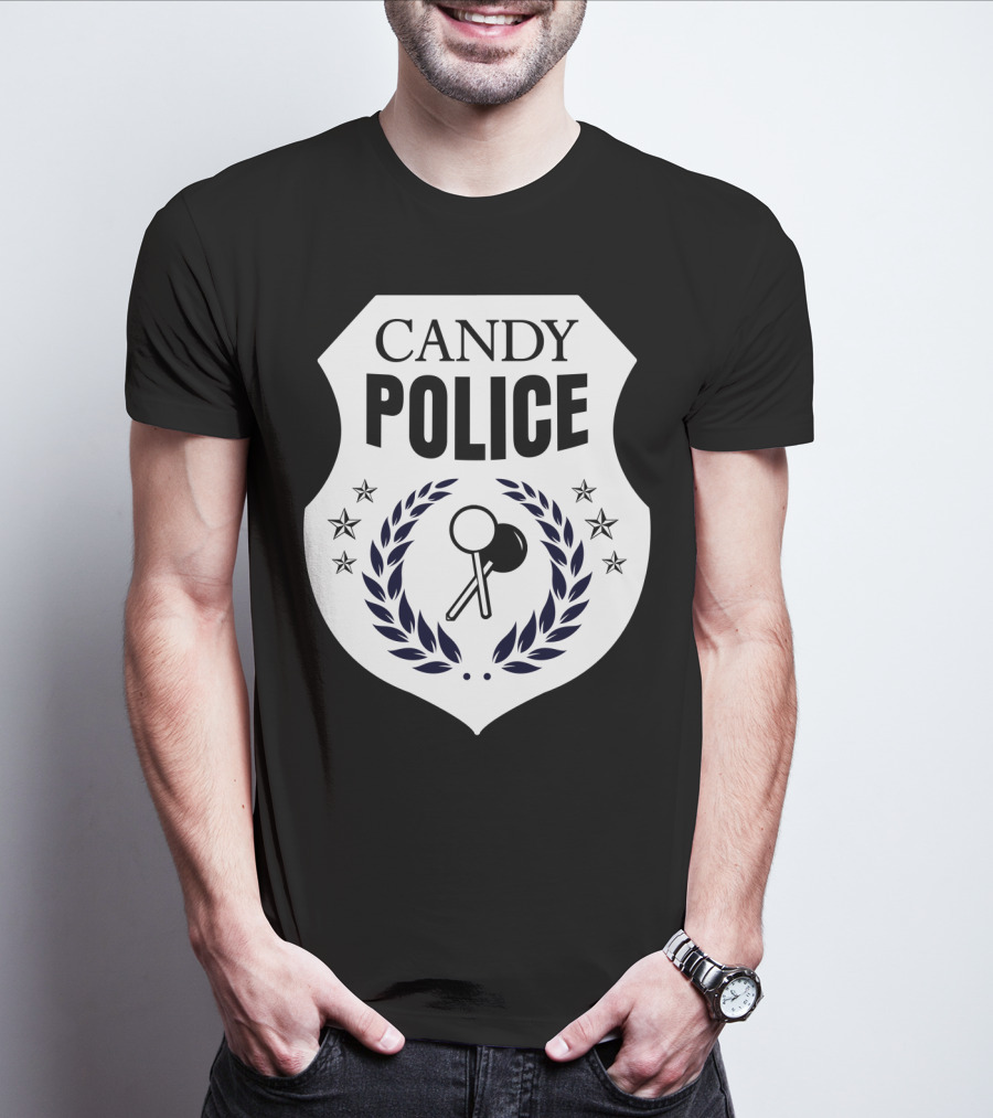 Candy Police Badge Funny Halloween Saying Parent Tee28 T-Shirt