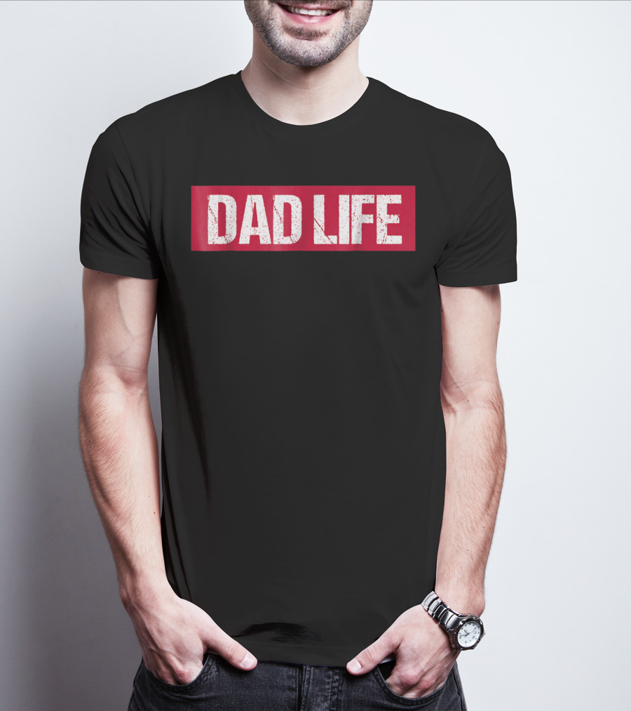 Mens Dad Life Red Block Text T-Shirt