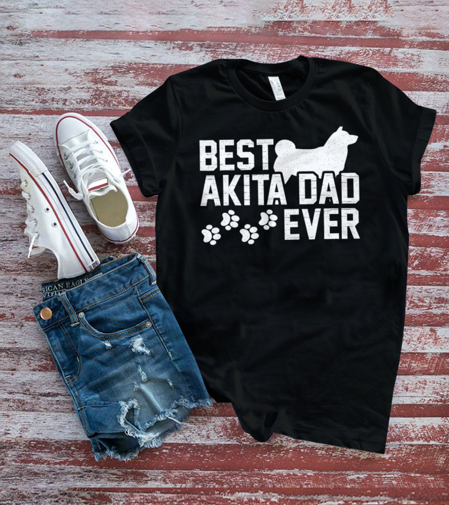 Best Akita Dad Ever Funny Idea With Paw Prints T-Shirt