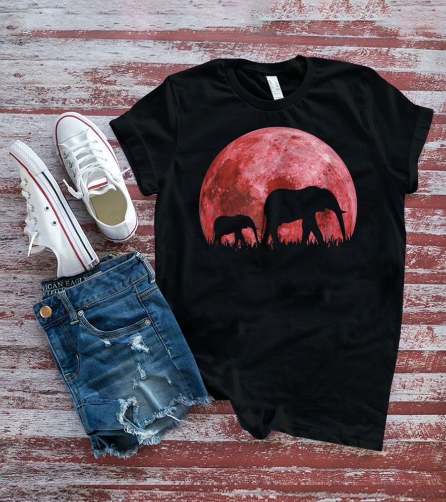 Africa Elephant Moon Safari Animal Map Dad Te42 T-Shirt