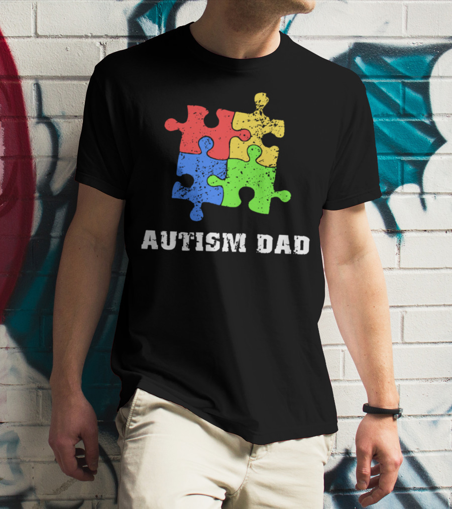 Autism Dad Puzzle Piece Support Educate Love Tee99 T-Shirt