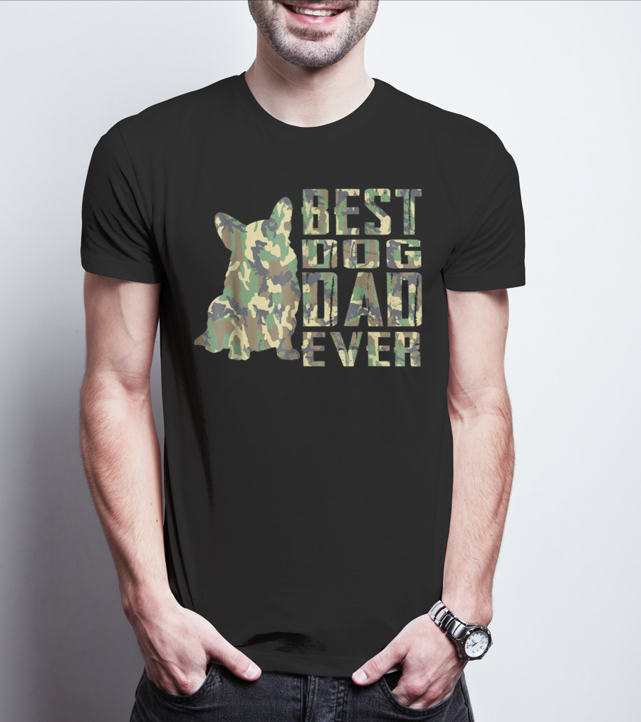 Best Dog Dad Ever Camo Pattern Text With Dog T-Shirt