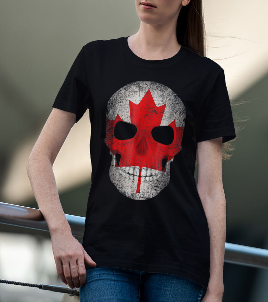 Canada Flag Skull Hockey Dad Canadian Boys T-Shirt