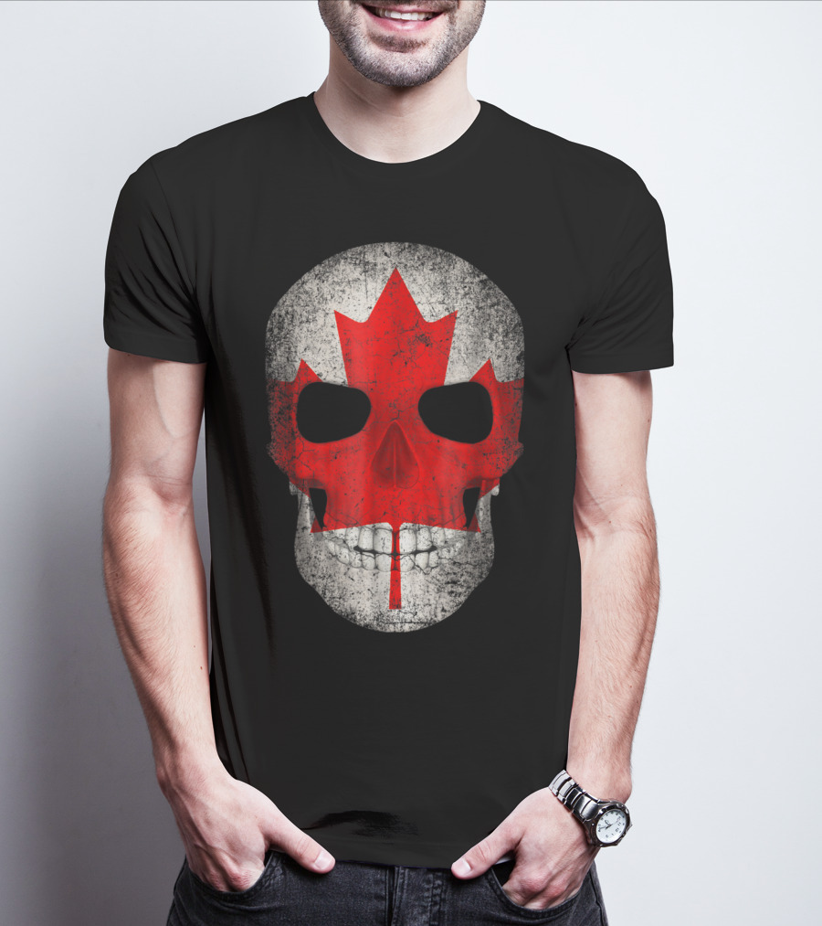 Canada Flag Skull Hockey Dad Canadian Boys T-Shirt