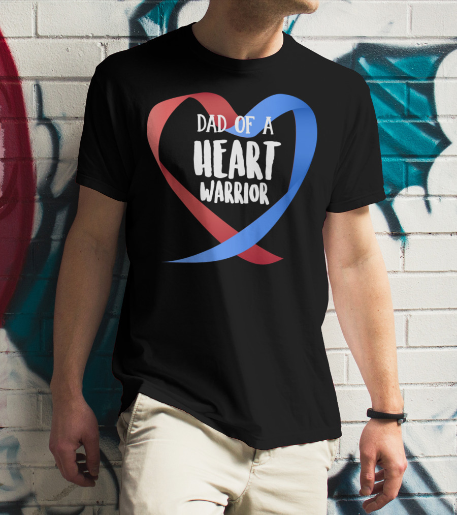Dad Of A Heart Warrior CHD Awareness Red And Blue Ribbon Heart T-Shirt
