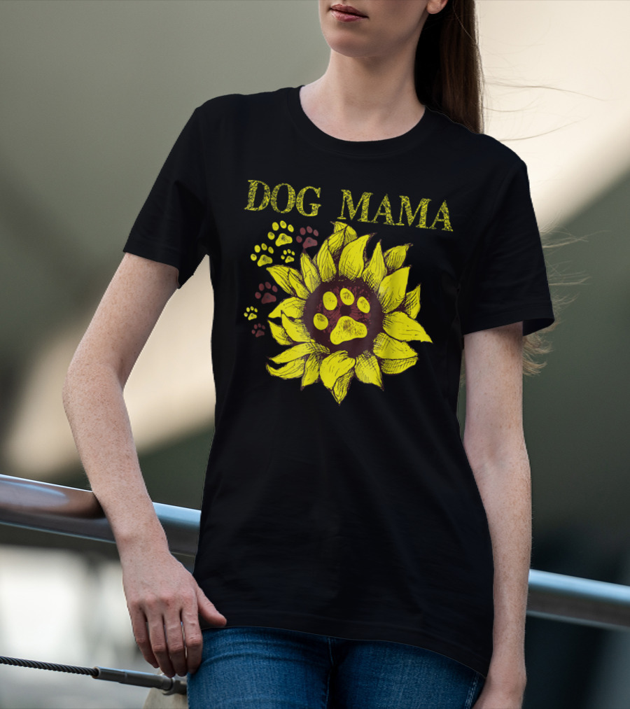 Dog Mama Sunflower Paw Prints T-Shirt