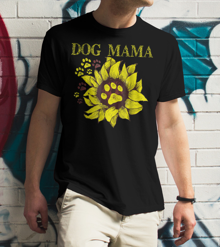 Dog Mama Sunflower Paw Prints T-Shirt