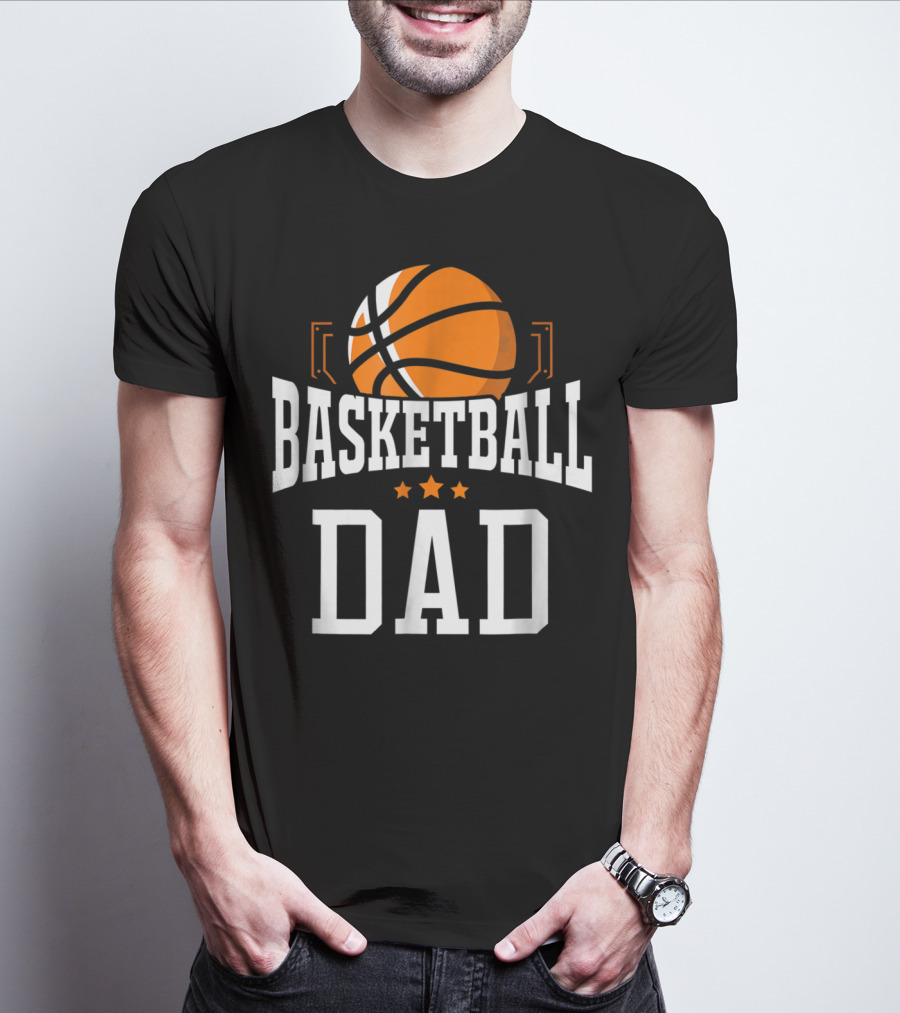 Basketball Dad With Orange Hoop Icon And Stars T-Shirt