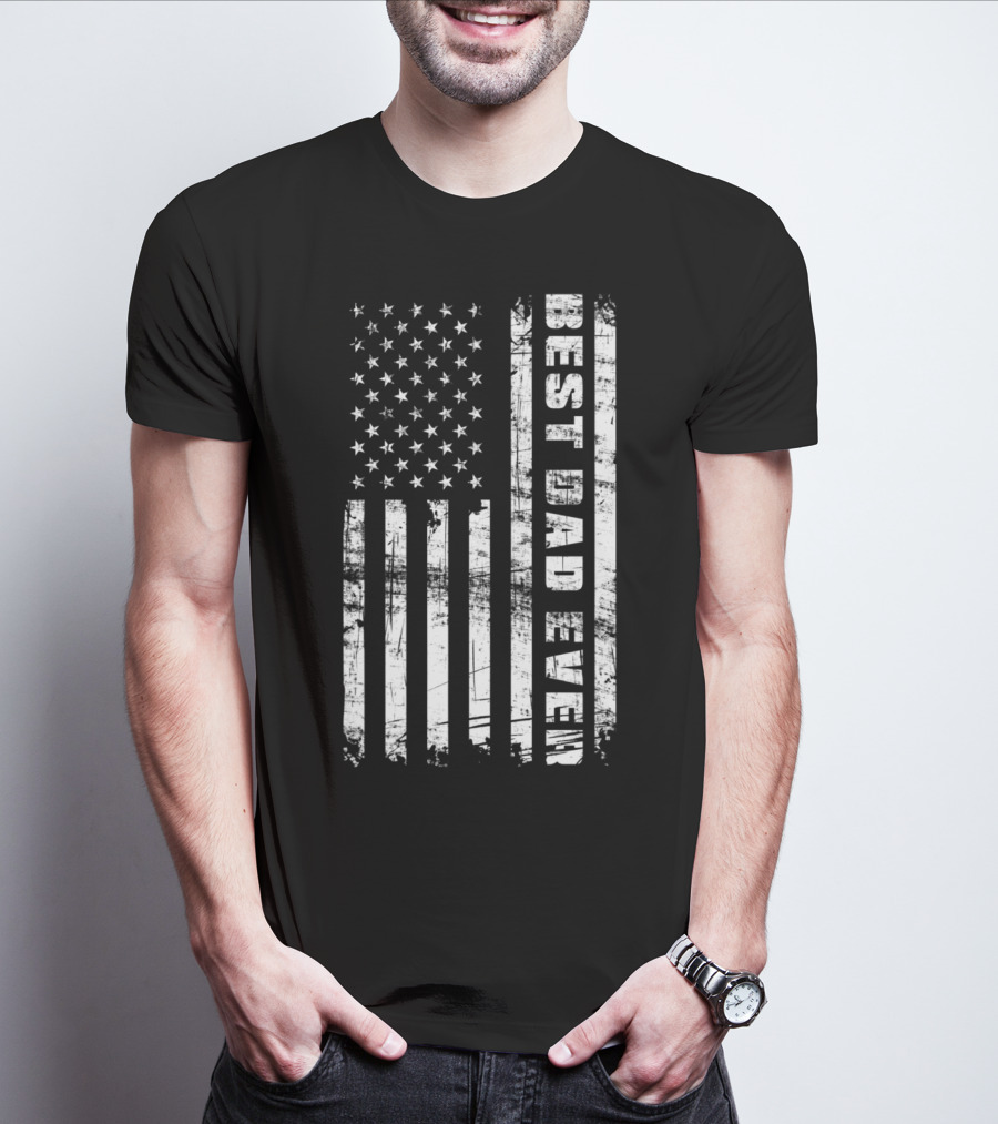 Best Dad Ever American Flag Grunge T-Shirt