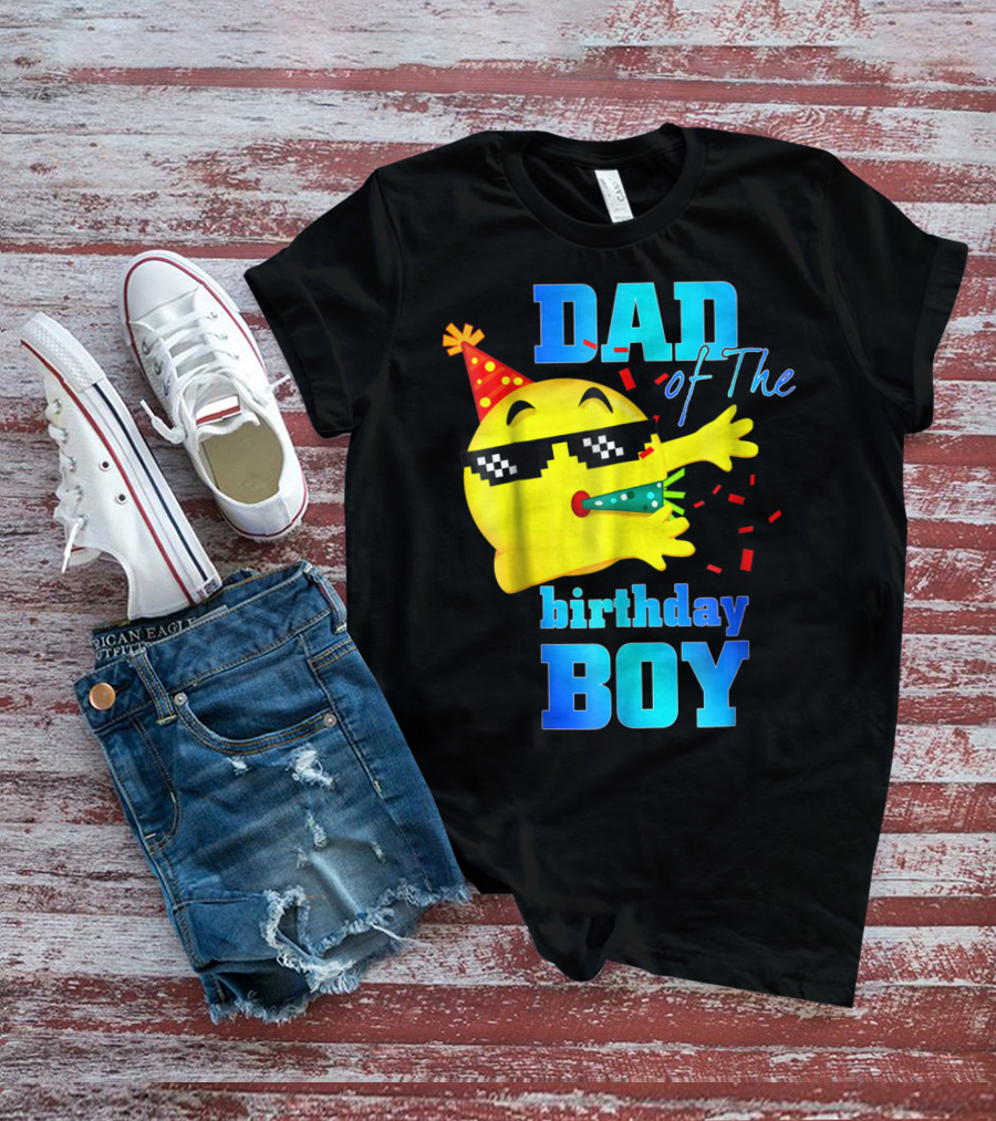 Dad Of The Birthday Boy Dabbing Emoji With Party Hat And Confetti T-Shirt
