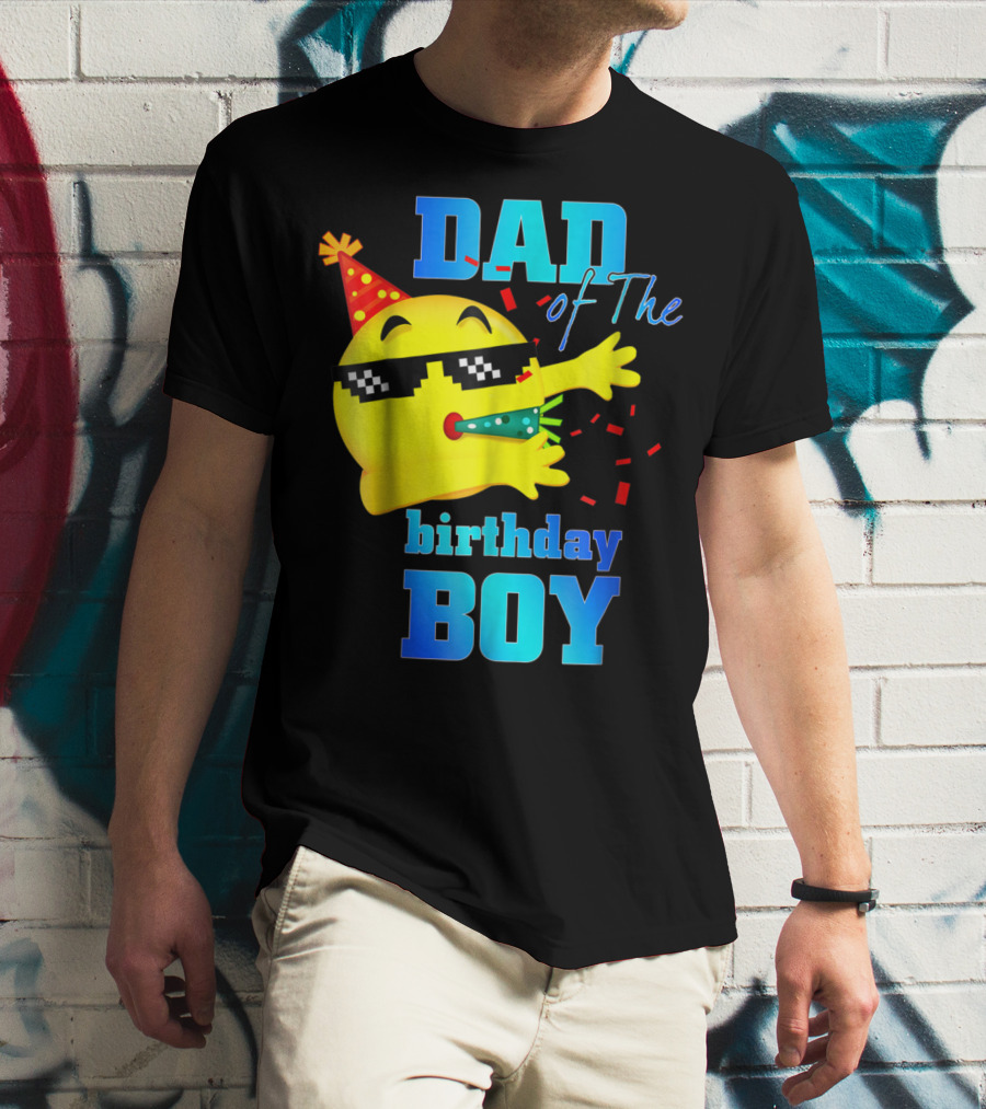 Dad Of The Birthday Boy Dabbing Emoji With Party Hat And Confetti T-Shirt
