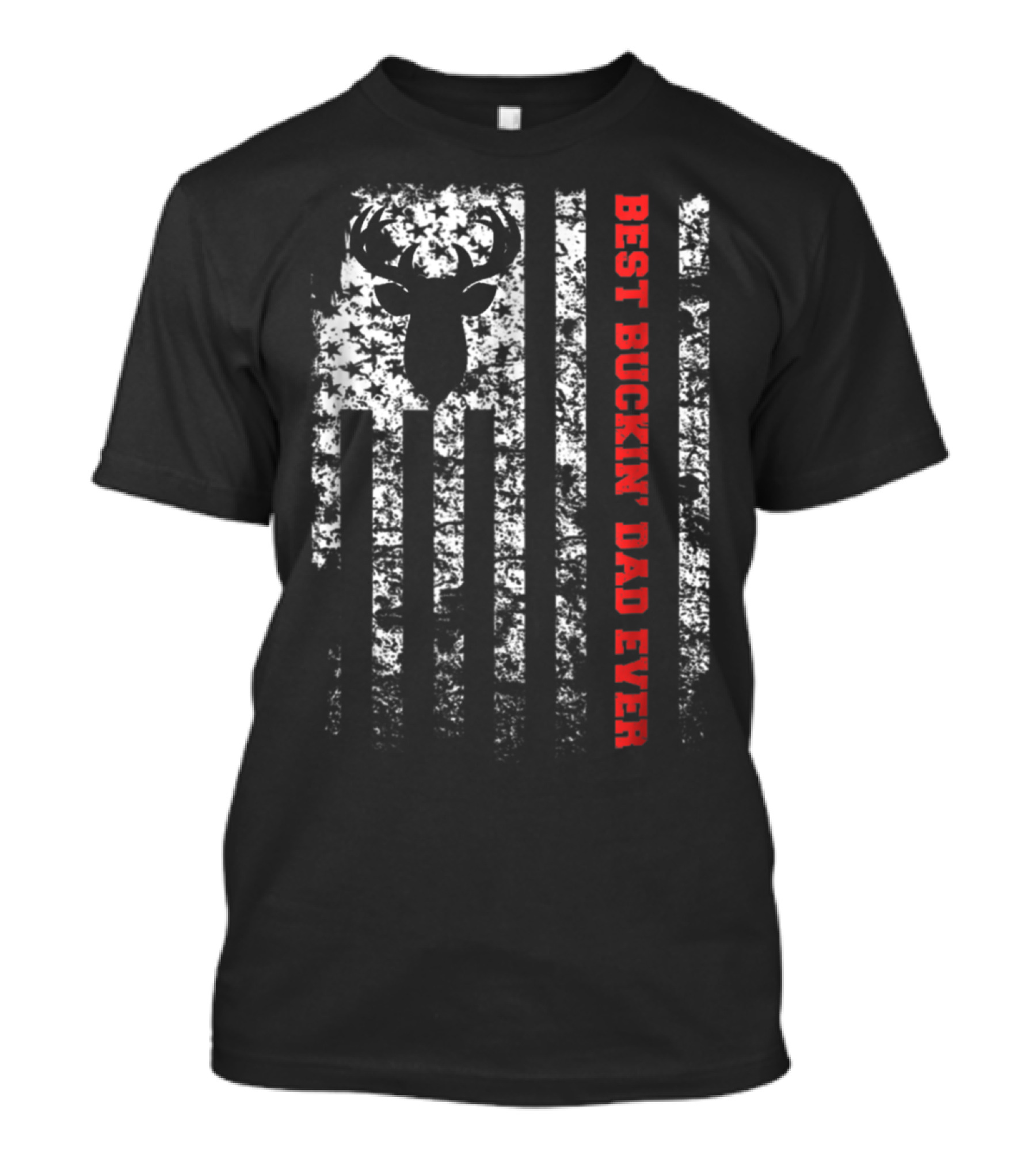 Best Buckin Dad Ever Deer Hunting Buck Decor With American Flag T-Shirt