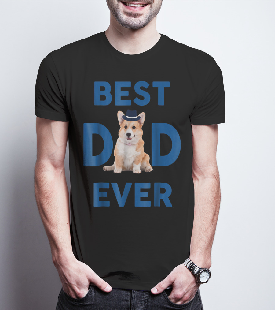 Best Dad Ever Corgi Pup Wearing Hat T-Shirt