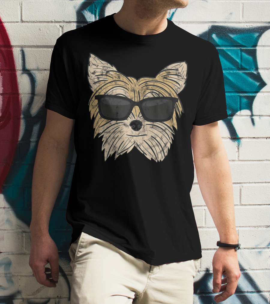 Cool Yorkie Sunglasses Yorkie Poo Dog Face With Shades T-Shirt