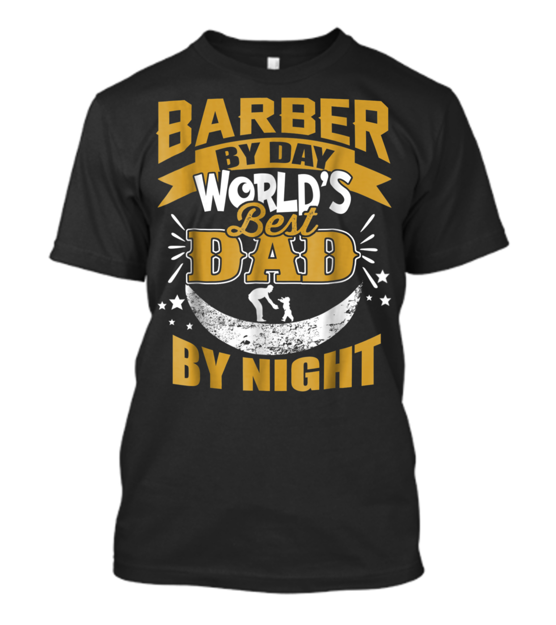 Barber By Day World's Best Dad By Night Moon And Starry T-Shirt