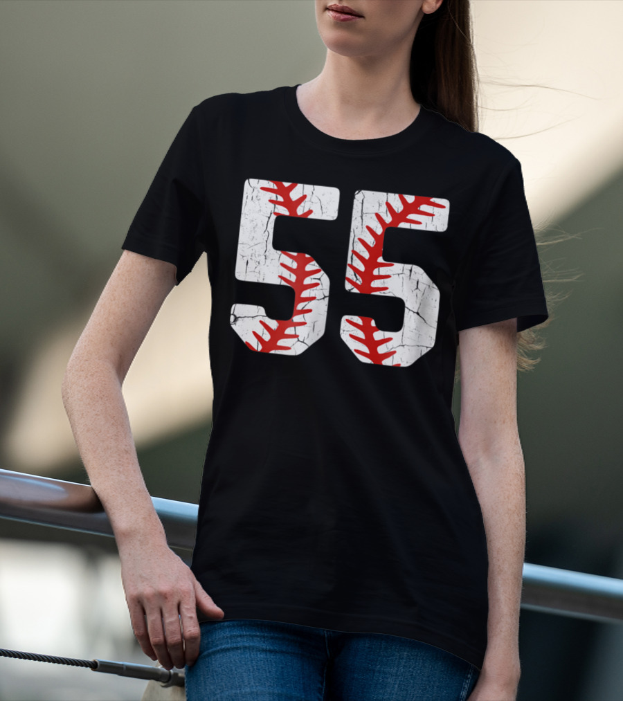 Baseball Player Jersey Number 55 Proud Baseball MOM DAD38 T-Shirt