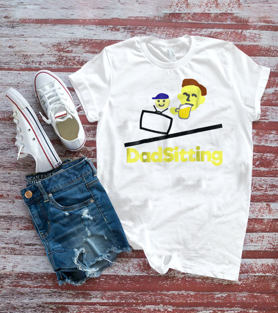 DadSitting Dad Happy Humor With TV And Beer T-Shirt