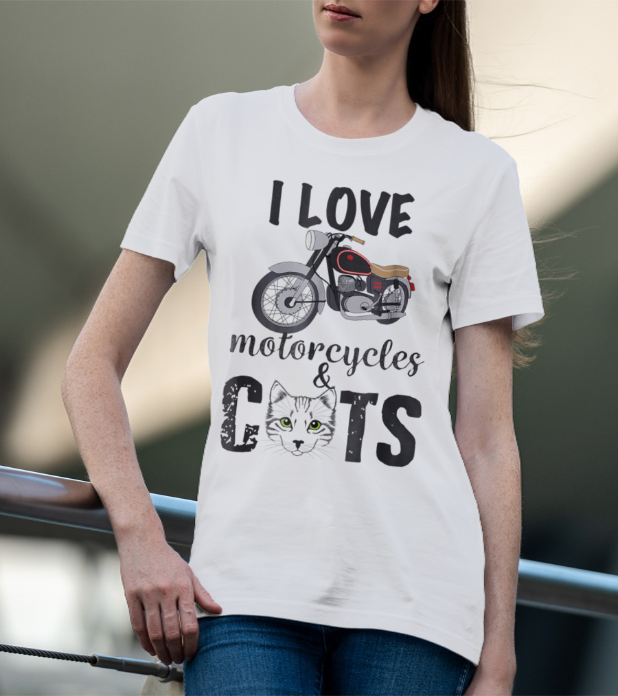 I Love Motorcycles And Cats Grandpa T-Shirt