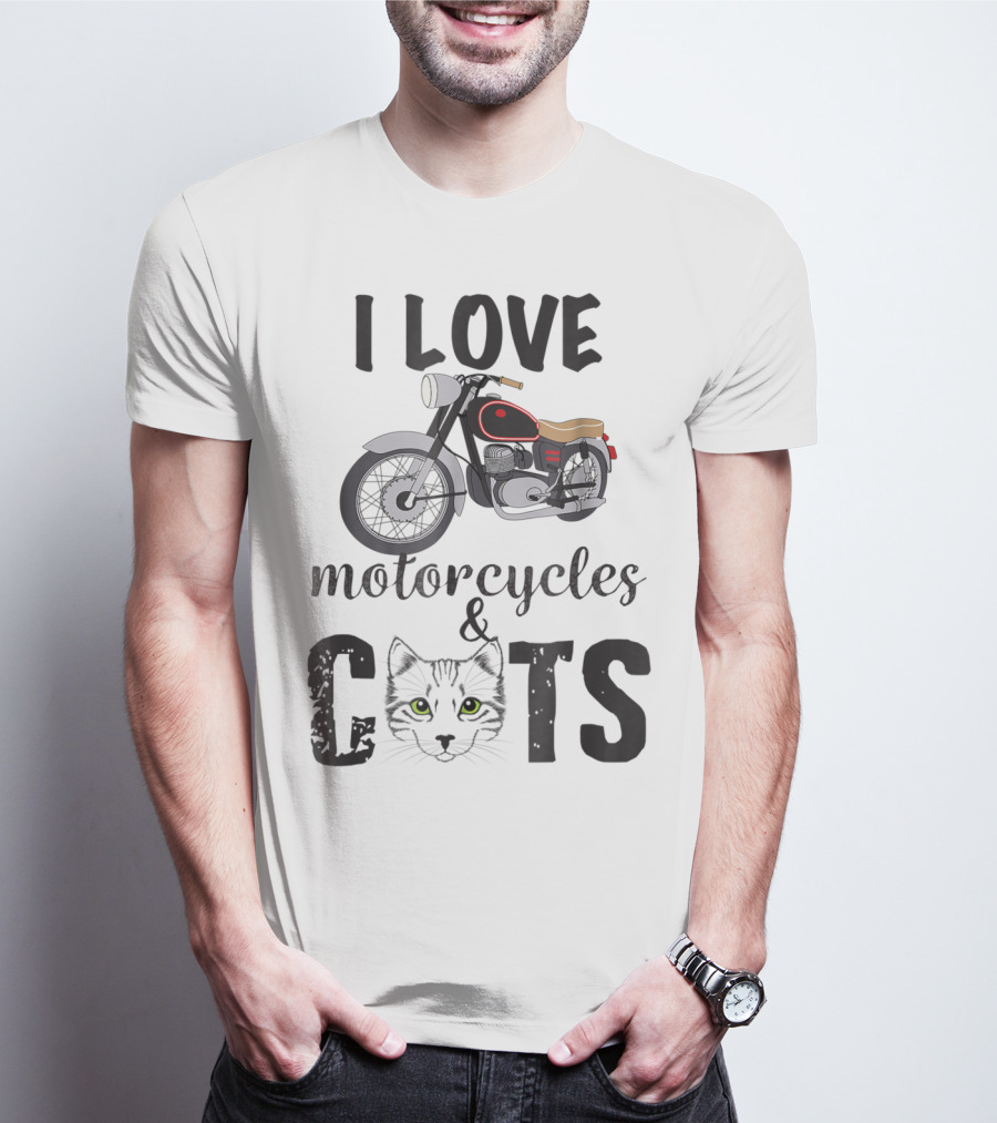 I Love Motorcycles And Cats Grandpa T-Shirt