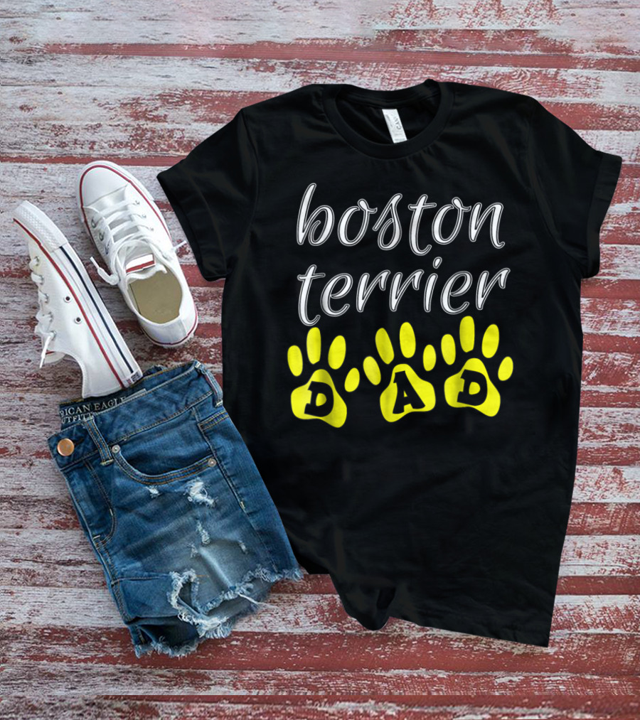 Boston Terrier Dad Fun Paw Print Cute T-Shirt