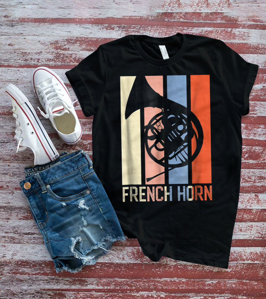 French Horn Dad Marching Band High School Strip Style Retro Music 22 T-Shirt